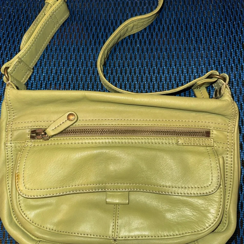 Fossil Lime Green Leather Crossbody Bag
